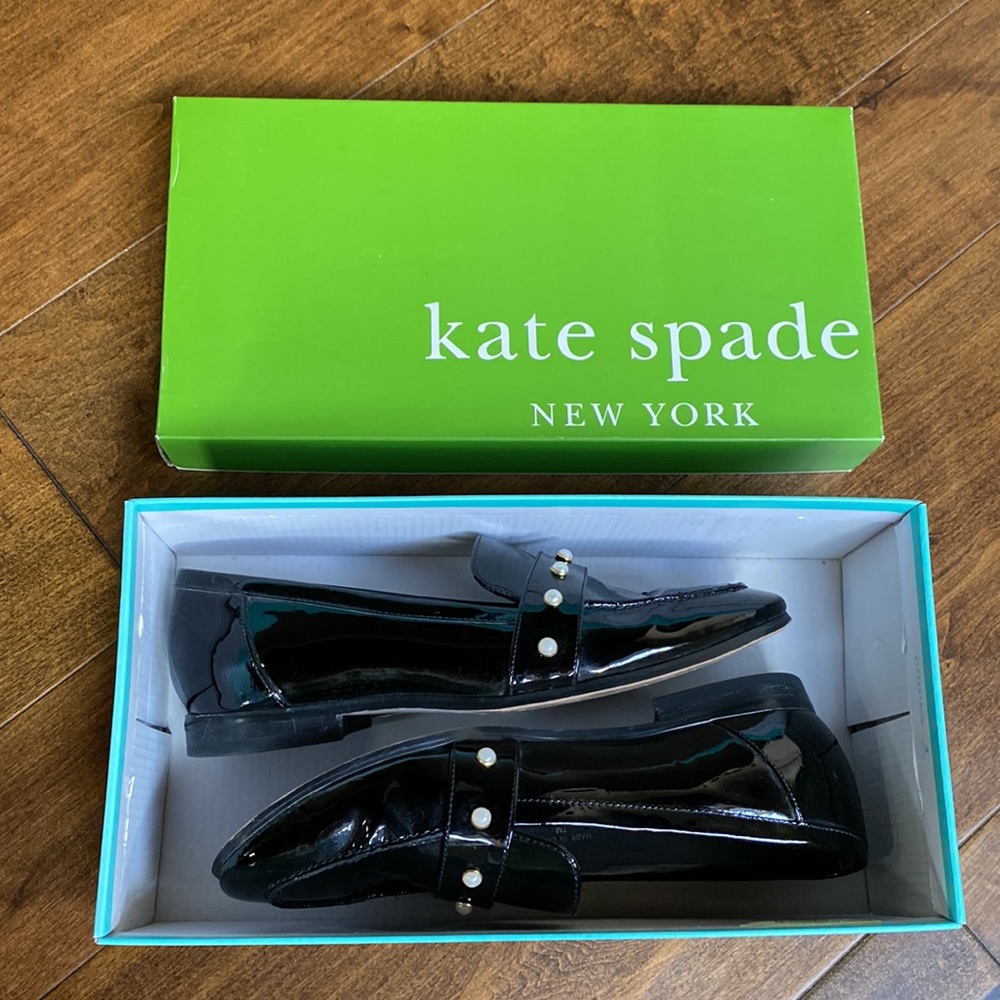 Kate Spade Black Sicily Pearl Patent Leather Loafers Size 7M